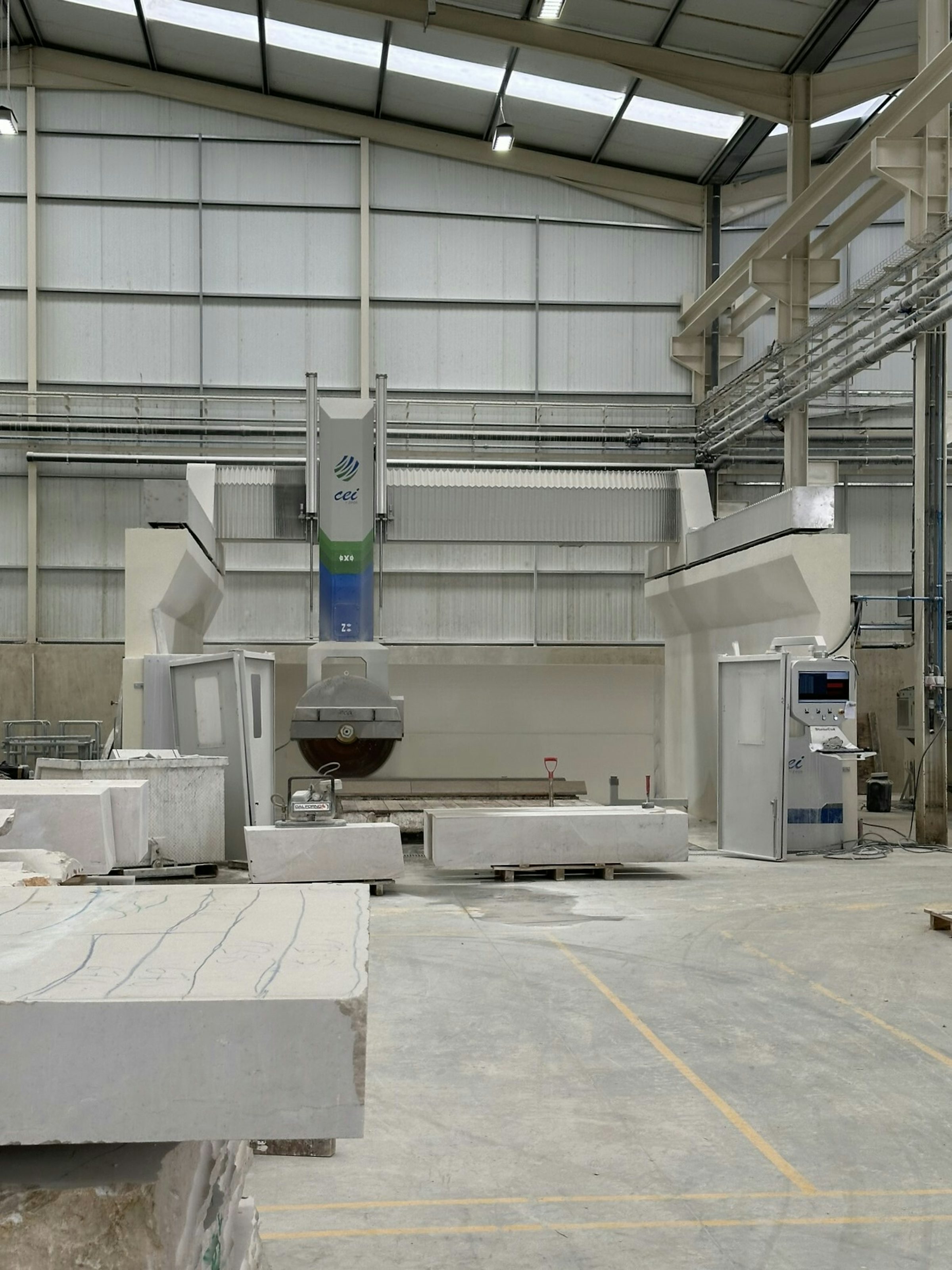 High tech one-stop stone quarry that extracts, cuts and carves stone in one location.